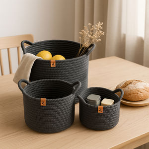 Juego de 4 Cestas Tejidas Naturales Grandes para Encimera y Baño, Organizadores Multiusos para Cocina y Hogar, Juego de Cestas para Servir y Almacenar - Product Image 3