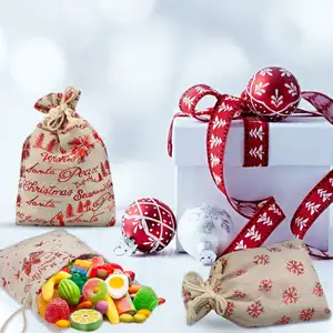 Kordel zug Jute Geschenkt üten Säcke Schmuck Geschenk beutel Farbdruck Leinen Sac kleinen Tasche Weihnachten Treat Taschen