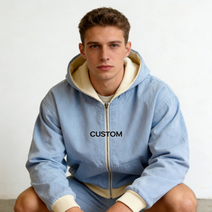 Sweat à capuche oversize décontracté pour homme, tendance, bleu clair, en molleton de coton, avec blocs de couleur, écologique, pour l'hiver - Product Image 4