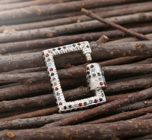 Dijes de Forma Rectangular con Cierre de Mosquetón, Chapados en Oro, Plata de Ley 925, Multicolores, con Circonitas Cúbicas, Libres de Níquel, para Collares de Moda - Product Image 3