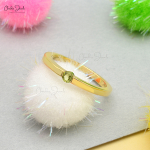 Nuevo anillo solitario de piedra natal de Agosto de peridoto verde Natural de 0.10ct, anillos delicados de oro puro de 14K, joyería a granel al por mayor - Product Image 4