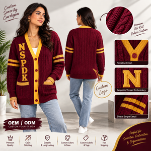 NSPDK Custom Greek Sorority <b>Cardigan</b> <b>Sweater</b> 100% Cotton V-neck Embroidered Logo Chenille Letter Wholesale OEM ODM Apparel - Product Image 6