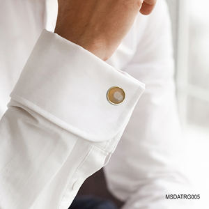 Boutons de manchette en agate blanche facettée plaqués or 18 carats Fengshui du Vietnam pour hommes - MSDATRG005 |   Collection Tinh Vu - Product Image 3