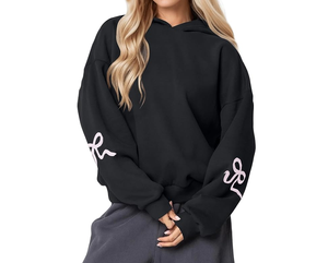Sudaderas con capucha estampadas de gran tamaño para mujer, sudaderas informales de manga larga con forro polar, sudaderas informales de punto sólido para mujer - Product Image 2