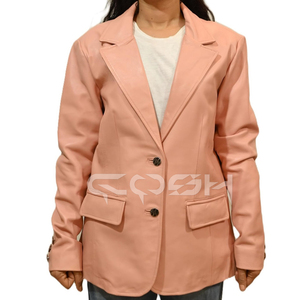 Veste de costume en cuir tendance au design moderne |   Blazer long à manches longues et revers crantés pour filles avec deux poches - Product Image 4