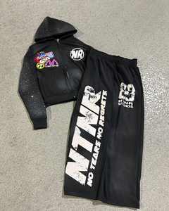 Chándal Deportivo de Invierno para Hombre, Personalizado al por Mayor, Corte Cuadrado, Estampado, Teñido, Efecto Desgastado por el Sol, con Capucha, Forro Polar con Pedrería, Secado Rápido - Product Image 6