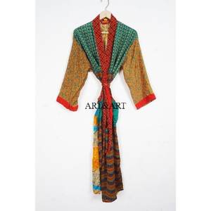 Kimono Occidental Tipo Bata con Patrones Étnicos Vibrantes, Cinturón en la Cintura, Largo, Decoración TOPSHOP, Elegante Ropa de Dormir de Seda - Product Image 6