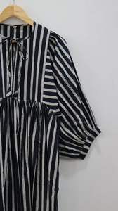 Haute qualité décontracté été Midi coupe ample taille naturelle bloc imprimé col profond fermeture à cordes rayé Floral longueur au sol Mini - Product Image 3