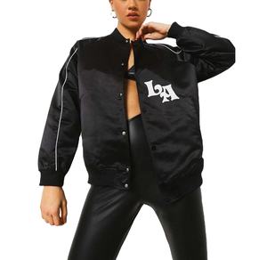 Blousons aviateur en satin personnalisé pour femmes Fournisseur en gros Commande en gros Blousons aviateur en satin avec logo personnalisé - Product Image 3