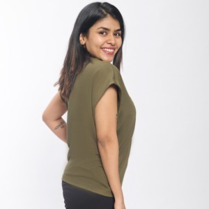 Tissu gaufré à la mode femmes haut doux au toucher manches col rond Silhouette détendue pour l'été bureau et Style de rue - Product Image 6