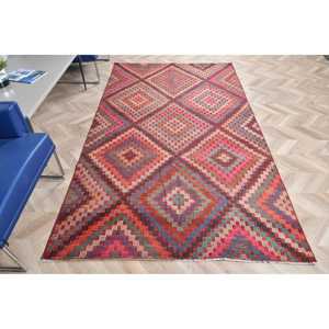 Alfombra Grande Vintage de 4.8x8.6 pies, Alfombra Turca, Alfombra Kilim con Diseño Floral Rojo - Product Image 1