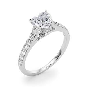 Solitario de diamante de corte de corazón con acentos anillo de compromiso para ella/mujer - Product Image 2