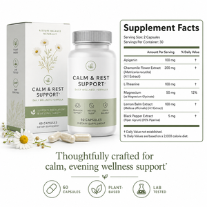 Complément de soutien professionnel pour la calme et le repos : Apigénine 100mg et capsules de glycinate de magnésium pour le soulagement du stress – Vente en gros ODM - Product Image 6