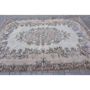 Tapis Vintage en Laine Turque 6ft X 9.5ft Beige Marron Patchwork Design pour Salon Décor Plat Tissage Technique Support en Latex - Product Image 3