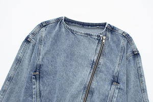 OEM Veste de moto en jean délavé vintage personnalisée pour femmes, style court avec fermetures à glissière, vêtements d'extérieur à la mode - Product Image 5