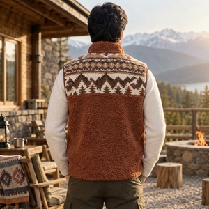 Men Sherpa <b>Vest</b> Made With Plush Sherpa Fabric Insulated Construction Functional Pockets And Comfortable Fitting For Cold Weather - Product Image 2