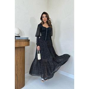 Vestido de Chifón con Corte en A y Adornos de Encaje Negro, Cintura Imperio, Venta al Por Mayor - Product Image 4