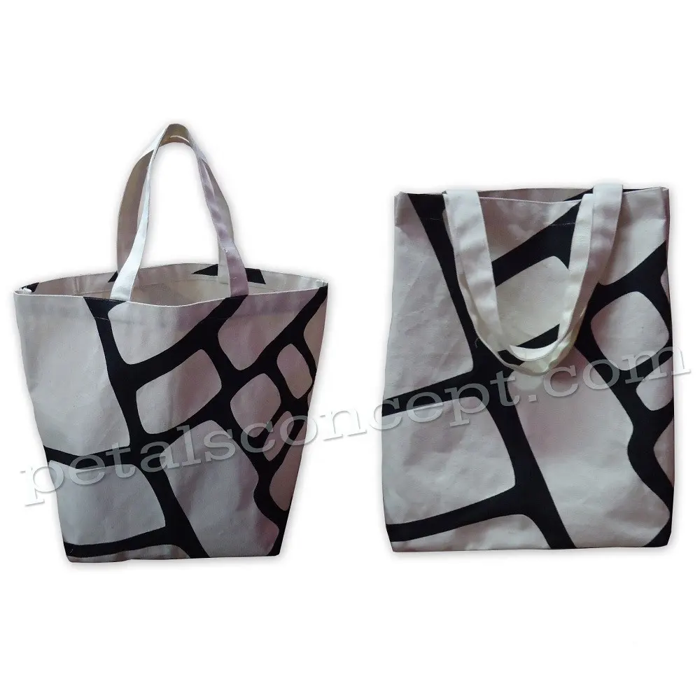 Printed Design All Over With Canvas Self Handle 10 OZ Natural Canvas Bag