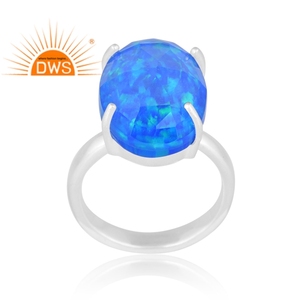 Design chaud en argent Sterling synthétique vert opale de feu bague en pierres précieuses conception personnalisée bijoux pour femmes cadeau pour elle - Product Image 1
