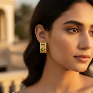 Pendientes de Aro de Filigrana con Baño de Oro para Mujer con Circonita Cúbica, Anillos de Joyería de Moda - Product Image 3