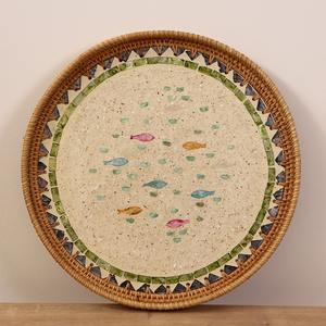 ถาดเสิร์ฟหวายทรงกลมธรรมชาติพร้อมไม้ถูพื้นปลาทำด้วยมือถาดสำหรับโต๊ะอาหารและเน้นบ้าน - Product Image 1