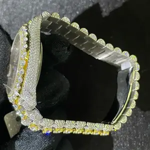Montre Moissanite Diamond pour cadeau, montre Hip Hop pour hommes, collection de montres de luxe VVS qualité verre blanc acier inoxydable 20cm
