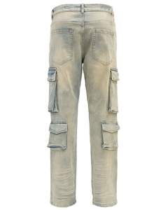 กางเกงคาร์โก้สีฟ้าอ่อนแบบฟอก หลายกระเป๋า สไตล์ยูทิลิตี้ ผ้ายีนส์ ผู้ชาย วินเทจ สตรีทแวร์ ทรงหลวม สวมใส่สบาย - Product Image 2