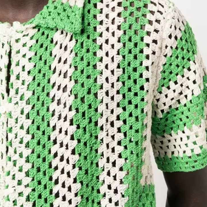 Polo tricoté pour hommes à manches longues 100% coton pull à col cubain pulls à col rond pour hommes pull à manches longues respirant - Product Image 4