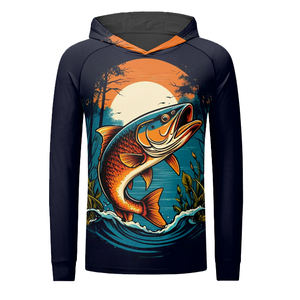 Sublimación personalizada Hombres Sudadera con capucha de pesca de manga larga Protección UV 100% algodón MOQ bajo con patrón 3D - Product Image 1