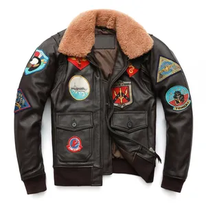 Best G1 Aviator Bomber Leather Jacket Men's Leather Jackets Black Wine Red Vegetable Tanned Goat Skin Fighting Pilot Coat M096