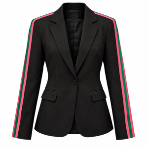 Blazer Elegante Negro Personalizado OEM/ODM | ALPHA |   Traje de mujer de corte ajustado, de botonadura sencilla, antiarrugas, antiestático y elegante con detalles laterales. - Product Image 2