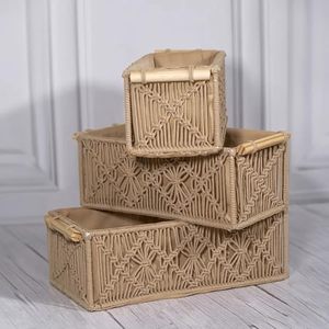Cesta de almacenamiento de macramé hecha a mano, organizador de algodón Natural para baño, guardería, dormitorio, decoración - Product Image 3