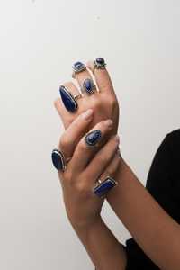 Ensemble de lunette en cristal de Lapis Lazuli naturel en laiton plaqué argent bagues assorties faites à la main bijoux de mode polyvalents lots en vrac en gros - Product Image 2