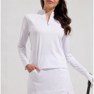 Long Sleeve Quarter Zipper Embroidered Beaded Top Pleated Pocket Skirt Set Men Streetwear <b>Polyester</b> Fleece Outdoor Fitness Golf - Product Image 6