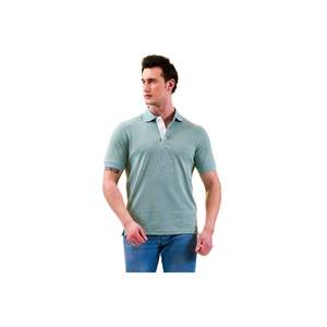 Camiseta ajustada de algodón de manga corta con cuello de polo de lunares verde blanco - Product Image 2