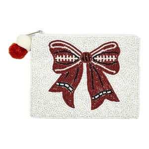 Decorative Handmade Beaded Bow Coin Pouch Nylon Eco-Friendly Fashion Zipper Makeup <b>Bag</b> Glass Beads Holiday Promotional <b>Gift</b> - Product Image 1