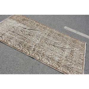 Traditional Beige <b>Brown</b> <b>Wool</b> Rug 3.7 X 7.6 ft Handmade Turkish Patchwork Design for Entryway Hallway Living Room Use Latex - Product Image 2