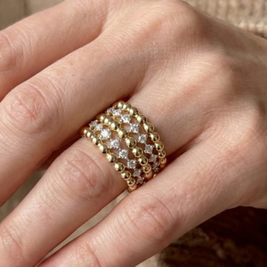 18k Rose Gold Ball Shape Pave Setting 24x0.59ct Diamonds Women's Wedding Band Ring for Party Occasions - Product Image 3