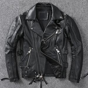Veste col en fourrure en cuir véritable veste en cuir de vachette manteau en cuir de vachette noir pour hommes veste d'hiver pour hommes - Product Image 2