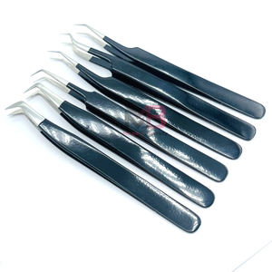 Pince à cils en acier japonais 4 pinces d'extension de cils à prise unie Pince à épiler à 90 degrés Pince à cils Pointe en fibre Couleur noire mate - Product Image 3