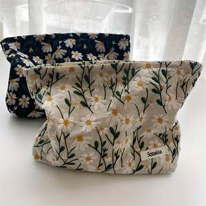 Andrea Lady Fashion Makeup <b>Bag</b> Large Capacity Water Resistant Zipper Closure Portable Canvas Flower Embroidery for Outdoor Use - Product Image 6
