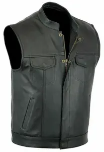 Genuine Quality Leather <b>Vest</b> Sons Anarchy Bikers Club Motorbike Waistcoat Winter High Street Style Customizable <b>Black</b>/Green Cut - Product Image 5