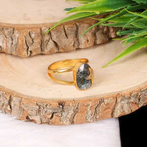 แหวนไคยาไนต์มอสธรรมชาติเงินสเตอร์ลิง925ประดับอัญมณีทรงหลวมสวยงาม - Product Image 3