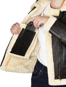 Lujosa chaqueta de cuero para mujer, chaqueta bomber recortada de piel de cordero con cremallera frontal con exquisita chaqueta de cuero de oveja - Product Image 4