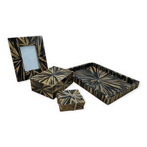 High Quality Wood Crafts <b>Coasters</b> <b>Set</b> of 4 Black & Gold Inlaying Mango Wood Enamelled MDF for Home & Holiday Christmas Decor - Product Image 2