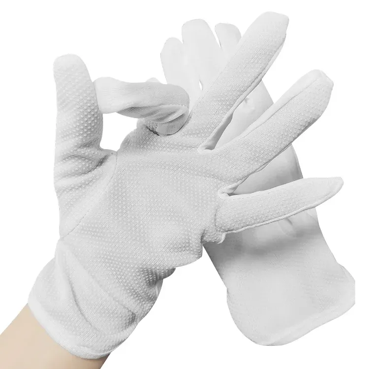 Kunden spezifische bequeme weiße Sicherheits handschuhe 100% Baumwolle zurück gebleichte PVC gepunktete Handschuhe