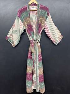Handmade Crepe <b>Silk</b> Sari <b>Kimono</b> Robe for Women Soft Flowing Pure <b>Silk</b> Bohemian Wrap Spring Summer Beach Cover-Up Elastic Waist - Product Image 5