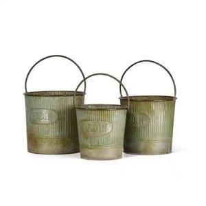 Pátina de hierro galvanizado redonda ecológica para todas las estaciones macetas decorativas para el hogar Flor de jardín al aire libre con asas de cuerda - Product Image 2