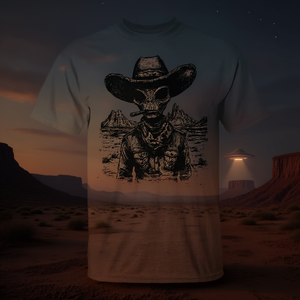 T-Shirt Vintage Stile Western Cowboy e Alieno, Abbigliamento Promozionale Retrò - Product Image 3