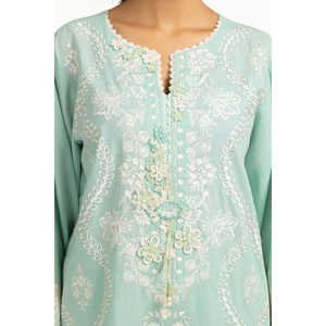 Camisa y Pantalón de Satén Verde Mar, Bordados, para Primavera/Verano - Product Image 4